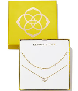 Kendra Scott Ari & Haven Heart Necklace Gift Set Gold White Cz-Jewelry Set-Kendra Scott-G00025GLD-The Twisted Chandelier