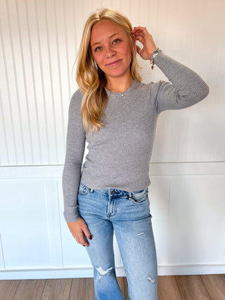 Coraline Long Sleeve Crew Neck Viscose Rib Sweater - Heather Grey-Active Basic | Active USA-FD 12/08/25,Tops Collection-The Twisted Chandelier
