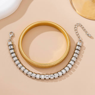 Two-Tone Mixed Chain Bangle Set-JOSSLYN by wall to wall-80B1686-The Twisted Chandelier