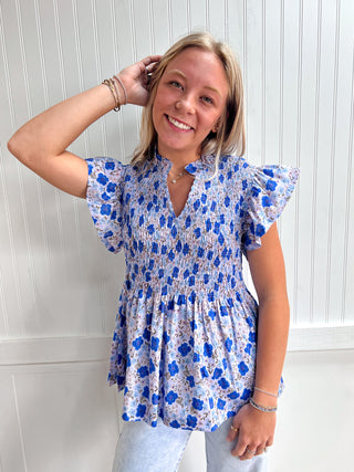 Elsie Floral Print Flutter Sleeve Woven Top-ENTRO-FD 05/14/26,Tops Collection-The Twisted Chandelier