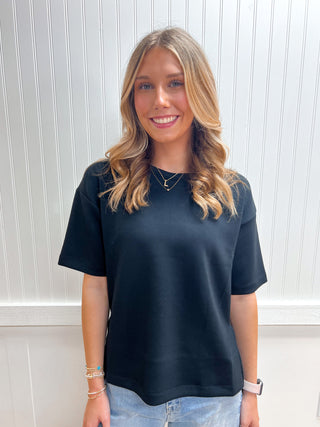 Nora Short Sleeve Round Neck Oversized Soft Modal Scuba Knit Top-Shirts & Tops-Active Basic | Active USA-FD 02/03/26,Tops Collection-The Twisted Chandelier