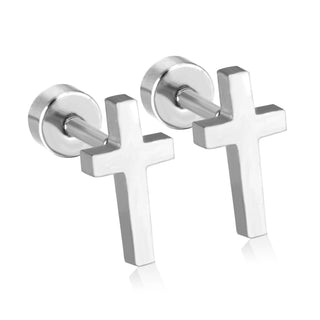 Cross Stainless Steel Screw Back Post Stud Earrings-JOSSLYN by wall to wall-40E481-Silver-The Twisted Chandelier