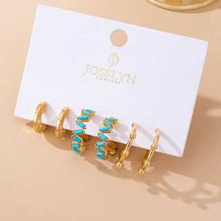 Turquoise Enamel Hoop Trio Earring Set-JOSSLYN by wall to wall-80E61672-The Twisted Chandelier
