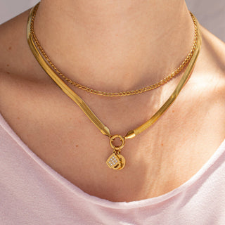 18K Gold PVD Herringbone Charm Holder Necklace-Necklace-WJW-The Twisted Chandelier