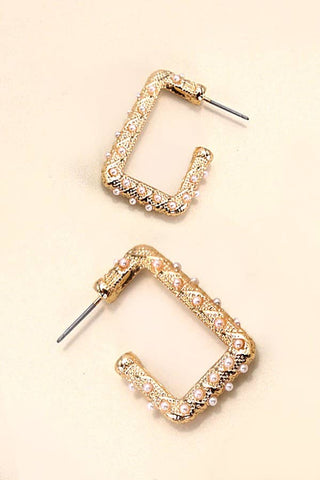 Pearl Gold Mix Rectangle Hoop Earrings-JOSSLYN by wall to wall-31E24892-Gold-The Twisted Chandelier