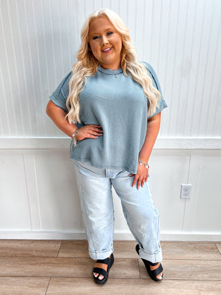 Whitney Raised Rib Cuff Sleeve Raw Edge Top - Plus-Top-Zenana-FD 05/30/26,Tops Collection-The Twisted Chandelier