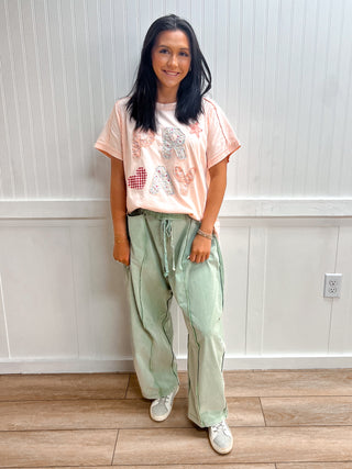 Ruth Pray Patchwork Lettering Short Sleeve Top-Top-Mittoshop-FD 06/15/26,Tops Collection-The Twisted Chandelier