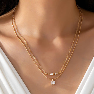 Layer Crystal Bar & Solitaire Square Necklace-JOSSLYN by wall to wall-80N92870-The Twisted Chandelier