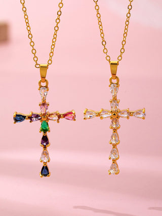 Rainbow Crystal Cross Pendant Necklace-JOSSLYN by wall to wall-80N92816-The Twisted Chandelier