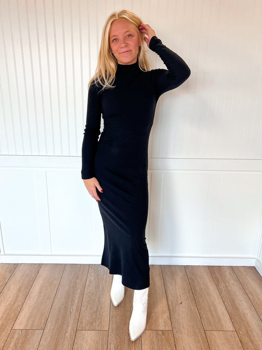 Layla Long Sleeve Turtle Neck Brushed Rib Long Dress-Active Basic | Active USA-DJR-The Twisted Chandelier