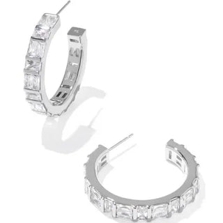 Kendra Scott Jamie Hoop Earrings Silver White Cz-Earrings-Kendra Scott-E2151RHD-The Twisted Chandelier