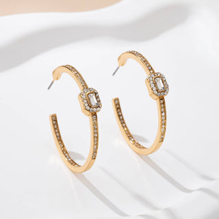 Solitaire Square Crystal Gold Hoop Earrings-JOSSLYN by wall to wall-80E61752-The Twisted Chandelier