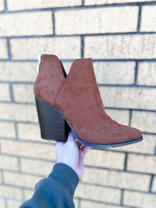 Camel Faux Suede Bootie-Boots-Qupid-04/25,05/27/24,09/12/23,1st md-The Twisted Chandelier