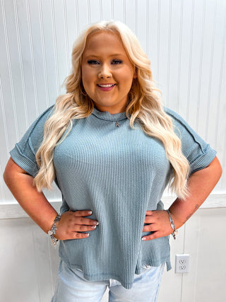 Whitney Raised Rib Cuff Sleeve Raw Edge Top - Plus-Top-Zenana-FD 05/30/26,Tops Collection-The Twisted Chandelier