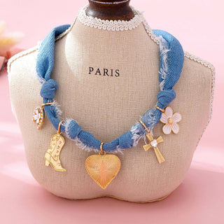 Western Denim Cowboy Boot & Cross Charm Necklace-JOSSLYN by wall to wall-80N92859-The Twisted Chandelier