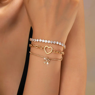 Multi-Layer Rhinestone Heart Chain Bracelet-JOSSLYN by wall to wall-80B1661-GOLD-The Twisted Chandelier