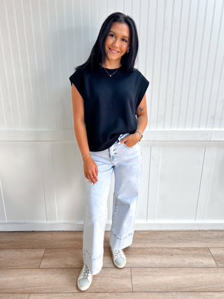 Tinsley Solid Cap Sleeve Crew Neck Pullover Top
