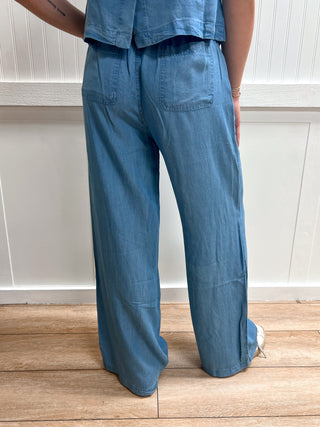Hadley Chambray Drawstring Wide Leg Lounge Pants-Pants-Blu Pepper-bottoms,CR2967,FD 03/12/26,RWB-The Twisted Chandelier