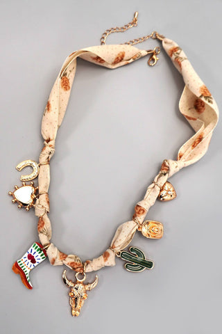 Scarf Charm Necklace - Boot Cactus Hat Heart-Necklace-JOSSLYN by wall to wall-80N92365-The Twisted Chandelier