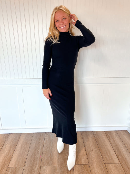 Layla Long Sleeve Turtle Neck Brushed Rib Long Dress-Active Basic | Active USA-DJR-The Twisted Chandelier