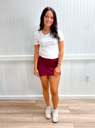 Parker Side Slit Style Activewear Skort - Dark Cherry-Skorts-Active Basic | Active USA-bottoms-The Twisted Chandelier