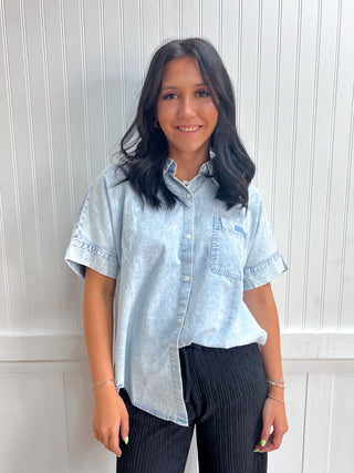 Oakley Mineral Washed Chambray Oversized Shirt Top-Top-VERY J-FD 05/26/26,NT12493,Tops Collection-The Twisted Chandelier