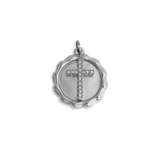 18K Gold PVD Stainless Steel Stone Cross Pendant-Stainless Steel Charm-WJW-The Twisted Chandelier