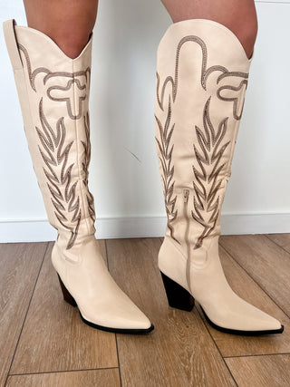 Sophia The Bronco Off White Knee High Cowboy Western Boot-OASIS SOCIETY-The Twisted Chandelier