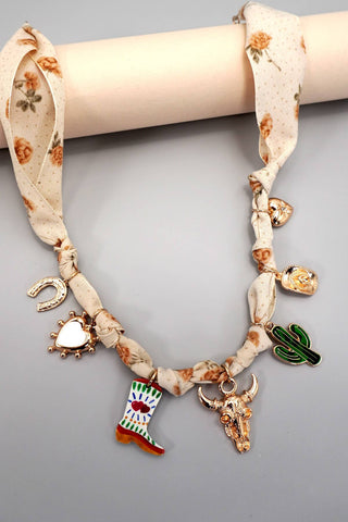 Scarf Charm Necklace - Boot Cactus Hat Heart-Necklace-JOSSLYN by wall to wall-80N92365-The Twisted Chandelier