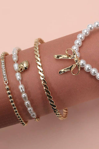 Bow Pearl Rhinestone Bar Stretch Bangle Set-JOSSLYN by wall to wall-80B137-The Twisted Chandelier