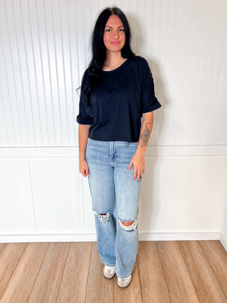 Sadie Elegant Touch Loose Fit Tee-Active Wear-Mono B-Bin B4,FD 07/29/25,Top,Tops Collection-The Twisted Chandelier