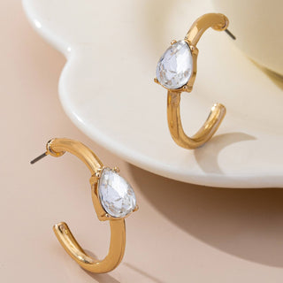 Solitaire Crystal Gold Hoop Earrings-Earrings-JOSSLYN by wall to wall-80E61640-The Twisted Chandelier