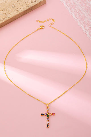 Rainbow Crystal Cross Pendant Necklace-JOSSLYN by wall to wall-80N92816-The Twisted Chandelier