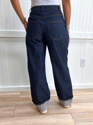 Morgan Dark Denim Wide Leg Cuffed Jeans-Jeans-Bailey Rose-07/16/26,bottoms,FD 06/26/26,OGP 79.99-The Twisted Chandelier