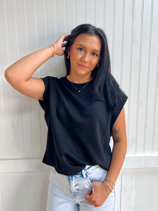 Tinsley Solid Cap Sleeve Crew Neck Pullover Top