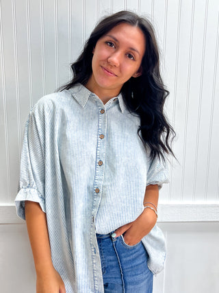Danni Washed Striped Print Dolman Button Down Shirt-Top-Mittoshop-FD 09/18/26,NewArrival,Tops Collection-The Twisted Chandelier