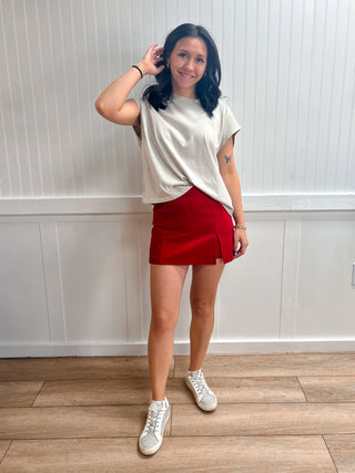 Scarlett Side Zipper Front Slit Ponte Mini Skort-Skorts-Active Basic | Active USA-bottoms,RWB-The Twisted Chandelier