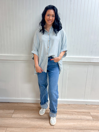 Marleigh Rayon Striped Short Sleeve Button Up Shirt-Shirts & Tops-ZENANA-FD 03/12/26,RWB,Tops Collection-The Twisted Chandelier