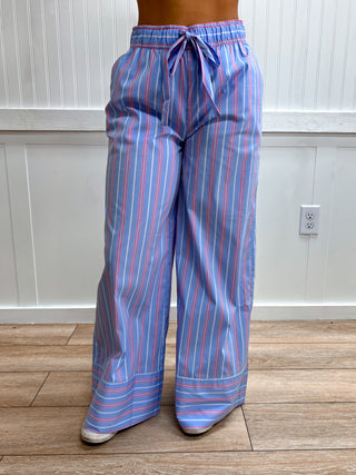 Haven Elastic Waist Multi Stripe Poplin Straight Long Pants-Pants-Active Basic | Active USA-bottoms,FD 05/12/26-The Twisted Chandelier