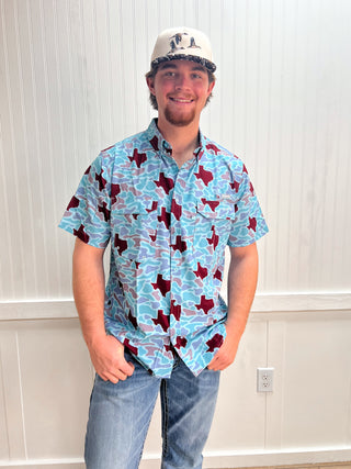 Men's Texas Maroon Camo Fishing Shirt-Men's Tops-SALT WATER SOUL-FD 02/18/26,Men's,RWB-The Twisted Chandelier