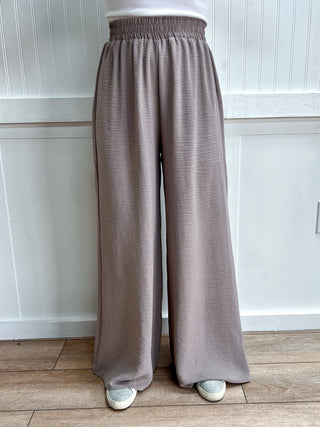 Wren Woven Airflow Elastic Waistband Pants - Ash Mocha-ZENANA-bottoms,FD 03/12/26-The Twisted Chandelier
