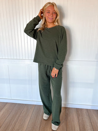 Sally Long Sleeve Top and Pant Set - Dark Olive-Zenana-FD 11/25/26-The Twisted Chandelier