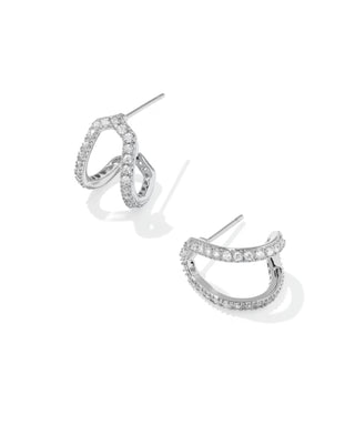 Kendra Scott Daphne Pave Huggie Earrings Silver White Cz-Earrings-Kendra Scott-E01051RHD-The Twisted Chandelier