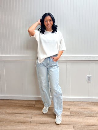 Nora Short Sleeve Round Neck Oversized Soft Modal Scuba Knit Top-Shirts & Tops-Active Basic | Active USA-FD 02/03/26,Tops Collection-The Twisted Chandelier