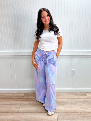 Haven Elastic Waist Multi Stripe Poplin Straight Long Pants-Pants-Active Basic | Active USA-bottoms,FD 05/12/26-The Twisted Chandelier