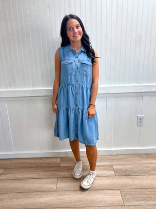 Dallas Sleeveless Pocket Detail Button Down Lyocell Dress-Dress-Active Basic | Active USA-DJR,FD 04/30/26-The Twisted Chandelier