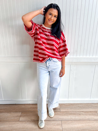 Betsy Americana Striped Oversized Tee
