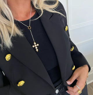 Chansutt Pearls Lariat Pearl Cross Necklace-Necklaces-CHANSUTTPEARLS-CR 03/31/25-The Twisted Chandelier