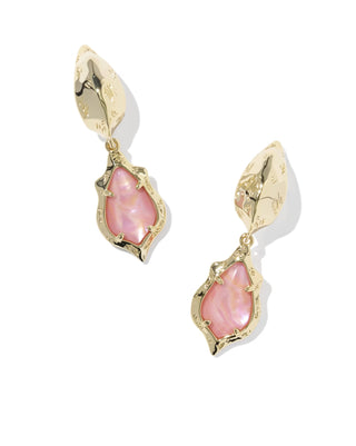 Kendra Scott Adriana Scallop Frame Huggie Earrings Gold Light Pink Iridescent Abalone-Earrings-Kendra Scott-E01039GLD-The Twisted Chandelier
