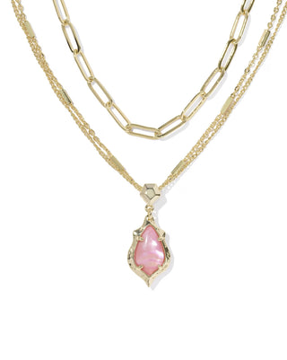 Kendra Scott Adriana Scallop Frame Multi Strand Necklace Gold Light Pink Iridescent Abalone-Necklace-Kendra Scott-N01465GLD-The Twisted Chandelier